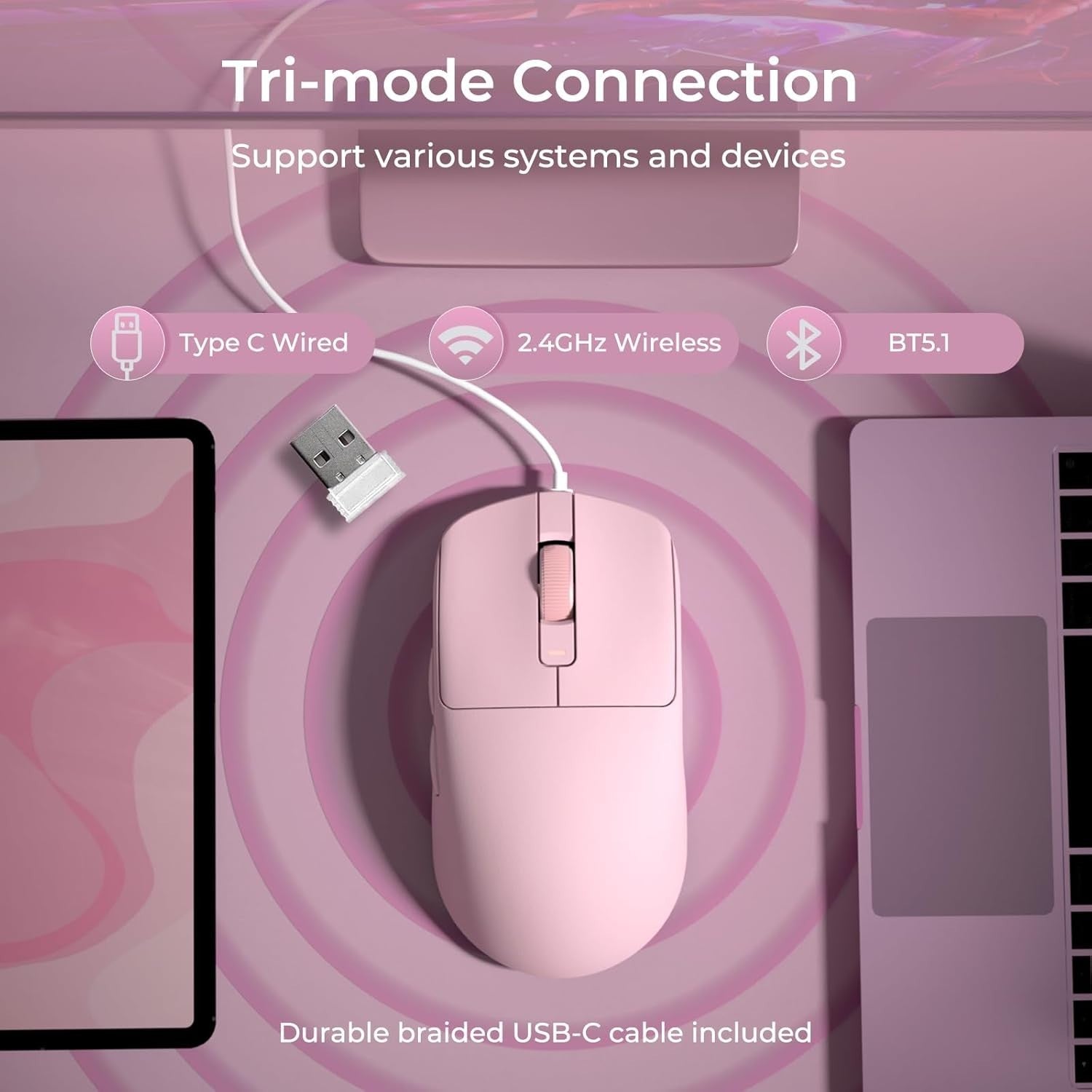 Ultra Lightweight 43g Wireless Gaming Mouse 24000 DPI Tri-Mode RGB