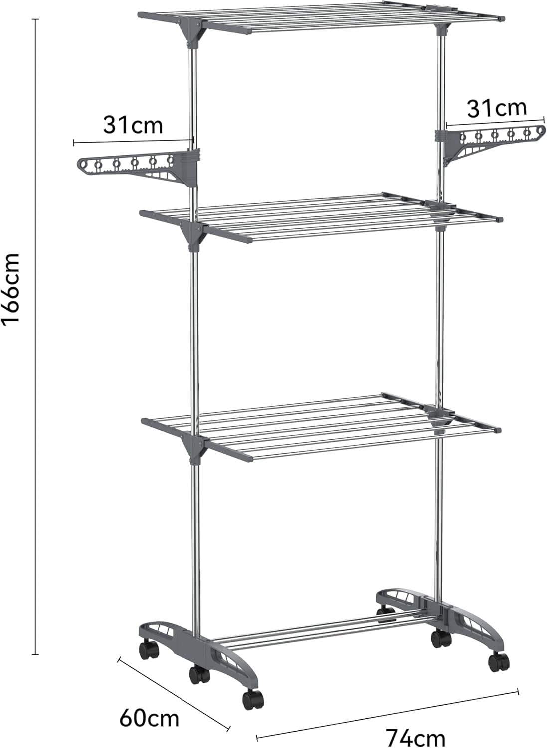 4 Tier Clothes Airer Stainless Steel Folding Laundry Drying Rack with Shoe