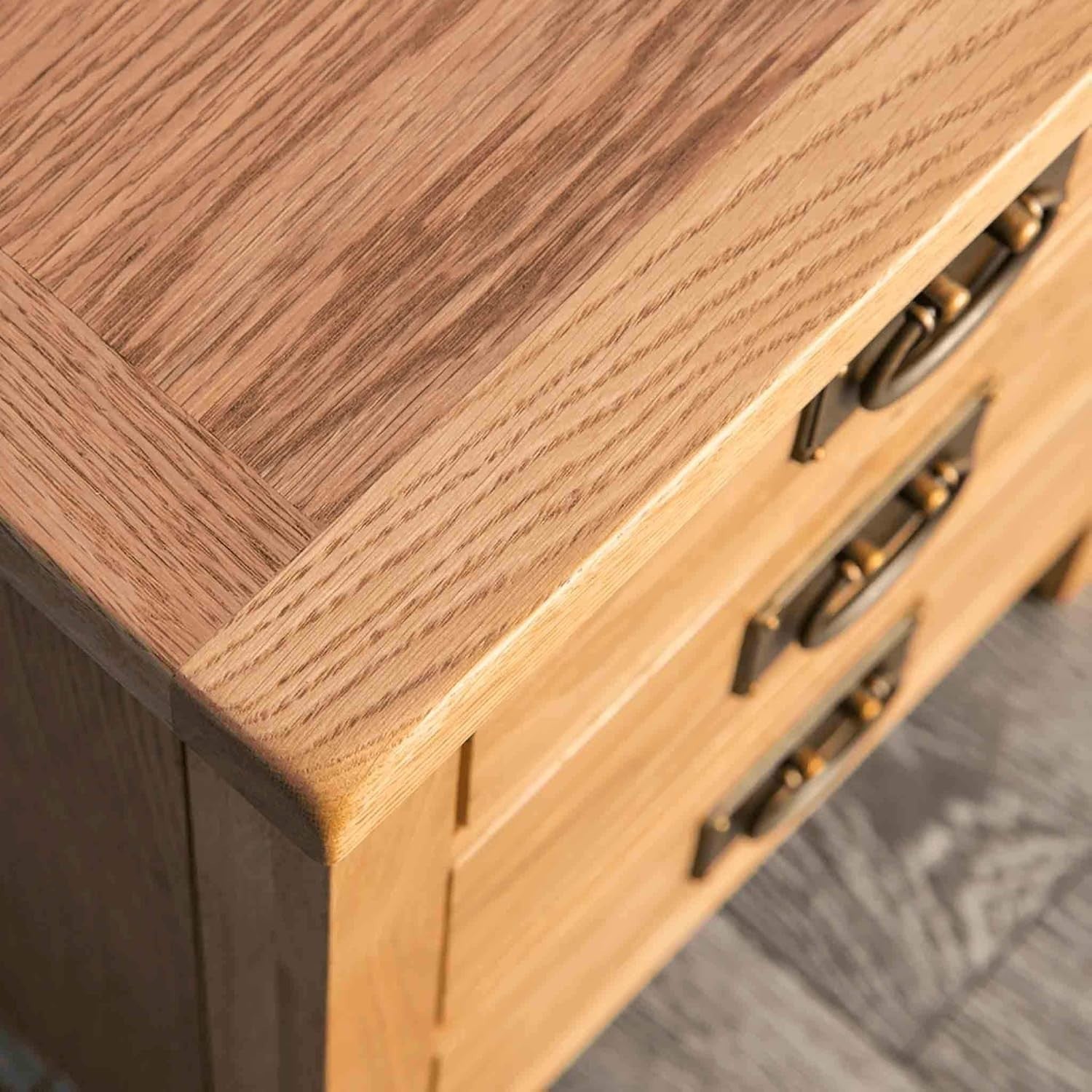 Rustic Solid Oak 3 Drawer Bedside Table – Fully Assembled Wood Nightstand