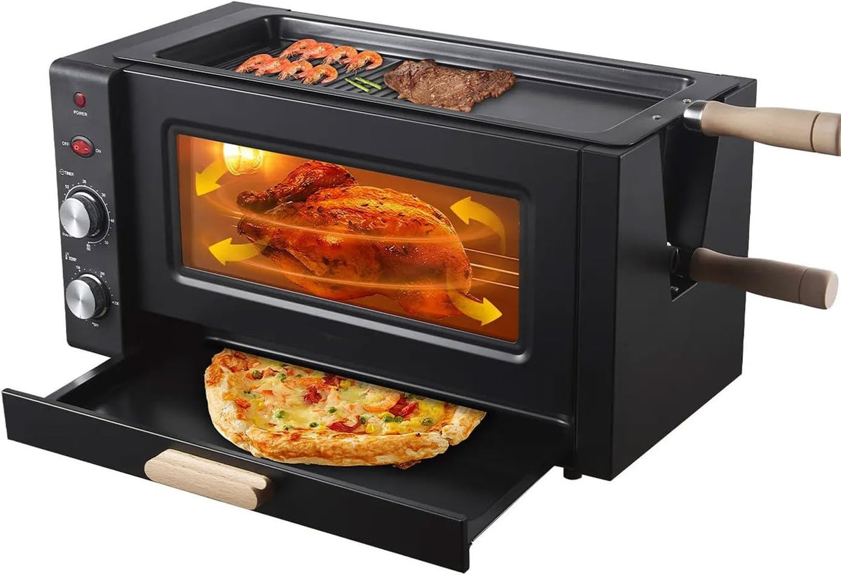 3000W Electric Pizza & Kebab Oven | 25L Rotating Grill Roaster, Adjustable Temp
