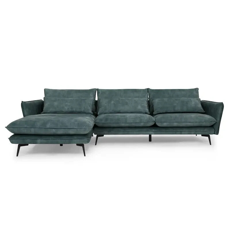 Luxury Left Hand Corner Sofa Petrol Blue Velvet 3 Seater With Chaise