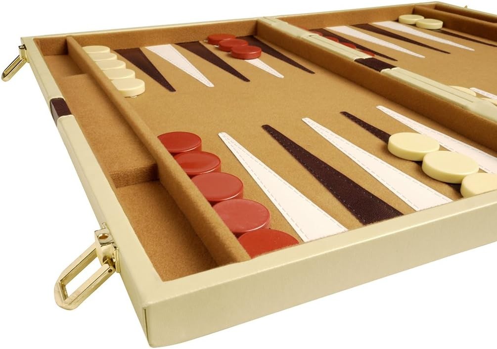 Deluxe Backgammon Set 15x10 Leatherette Folding Board Luxury Strategy Game