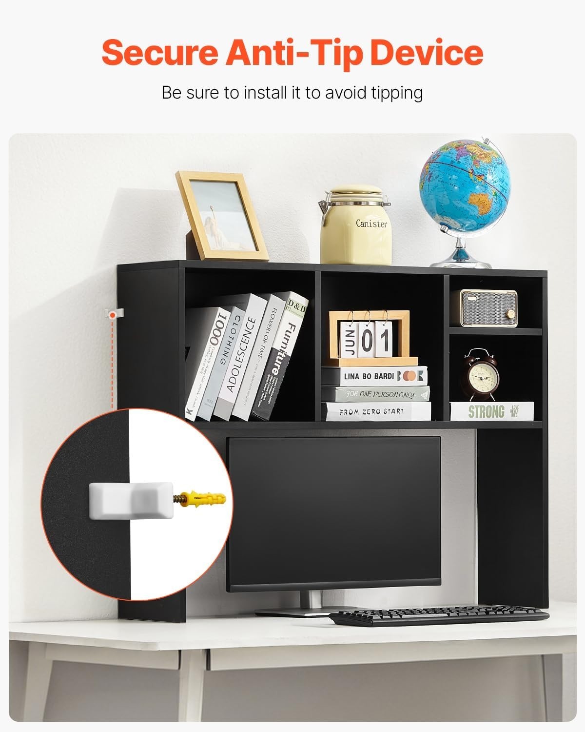 Compact 94cm 2-Level Desk Hutch Shelf Brown Monitor Riser & Organizer