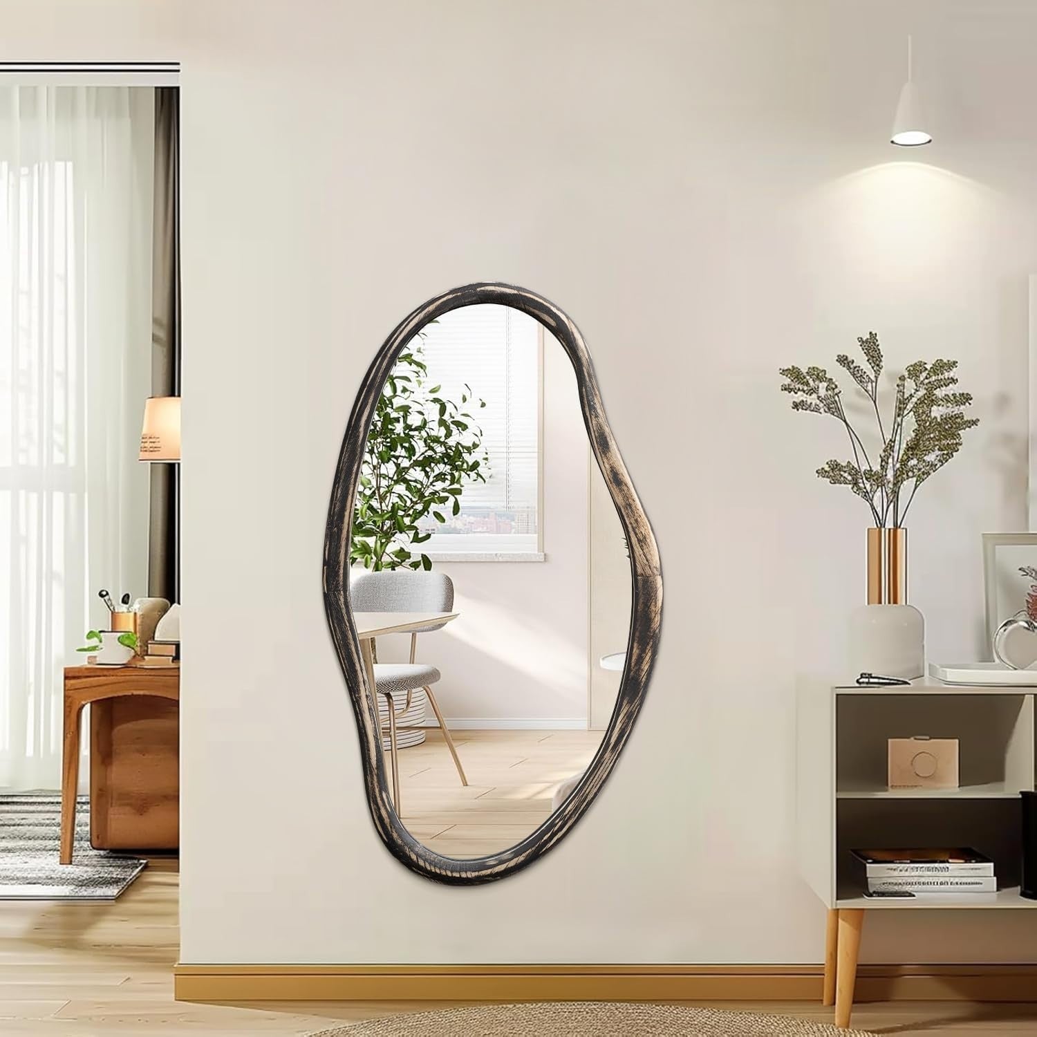 90x60cm Irregular Wall Mirror Rustic Black Modern Bathroom Hallway Decor