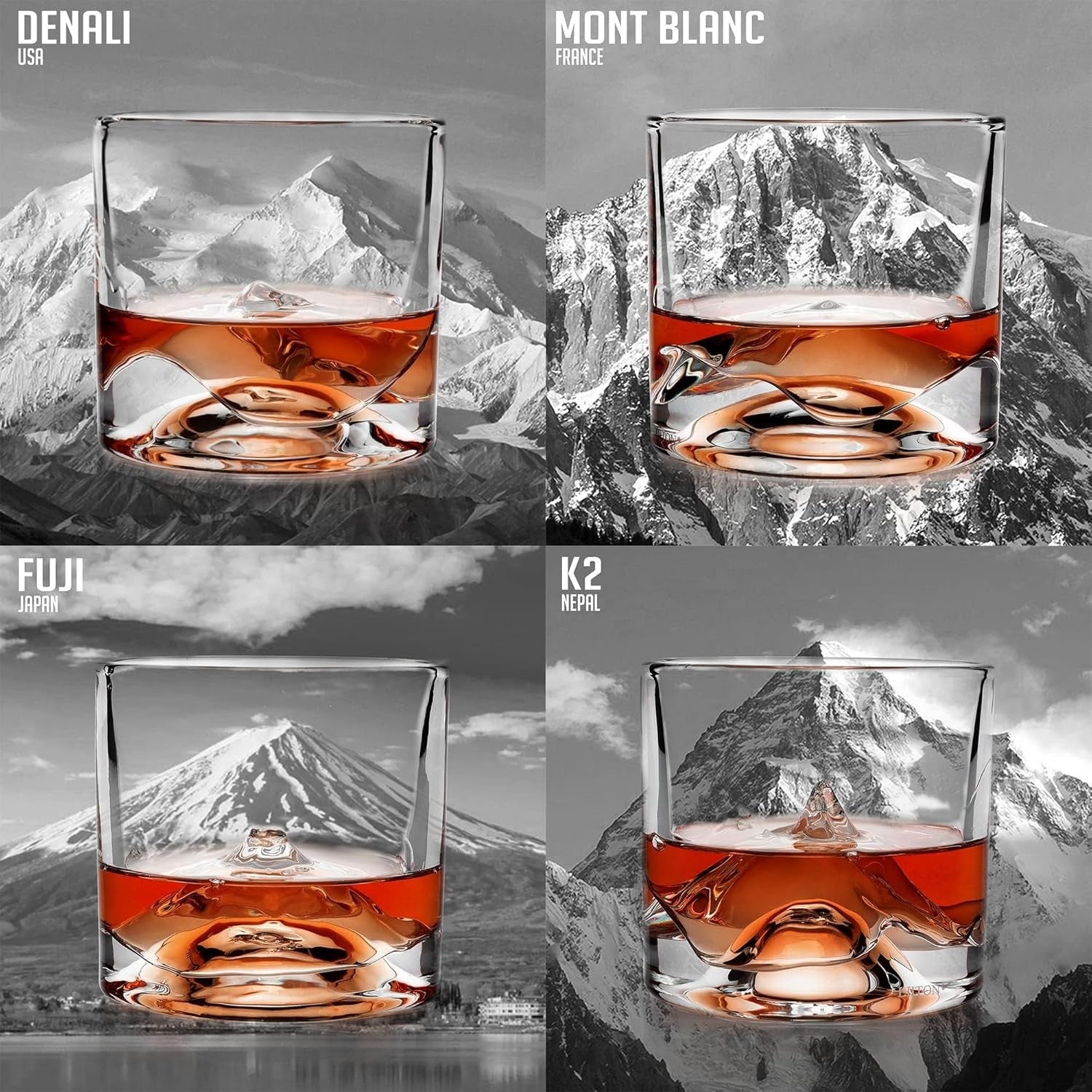Mountain Peaks Whiskey Glasses Set of 4 – 250ml Freeze-Chill Crystal Tumblers