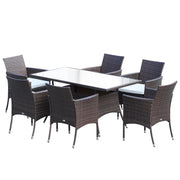 6 Seater Rattan Garden Dining Set Table Chairs Outdoor Furniture Brown Patio