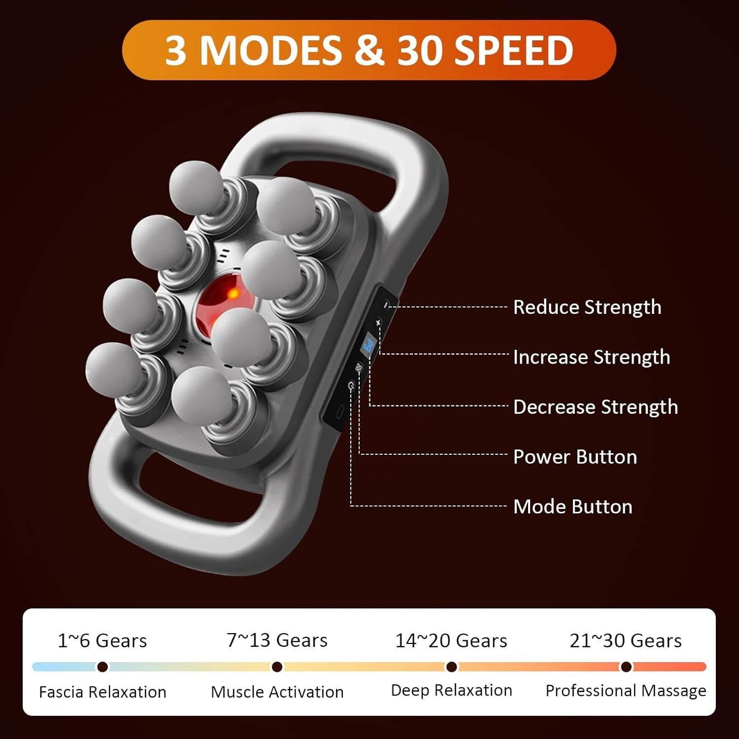 8 Head Deep Tissue Massage Gun 30 Speeds Handheld Muscle Pain Relief