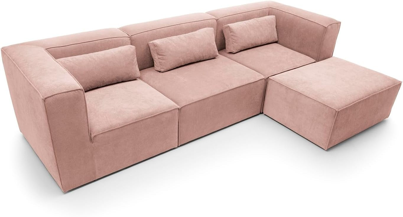 Pink Corner Sofa L Shape | Reversible Modular 3 Seater Sectional Couch