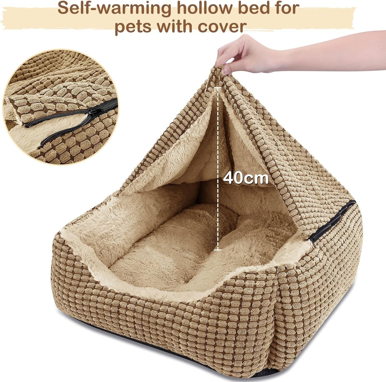 Hooded Dog Bed 63x53x21cm Warm Cave Orthopedic Washable