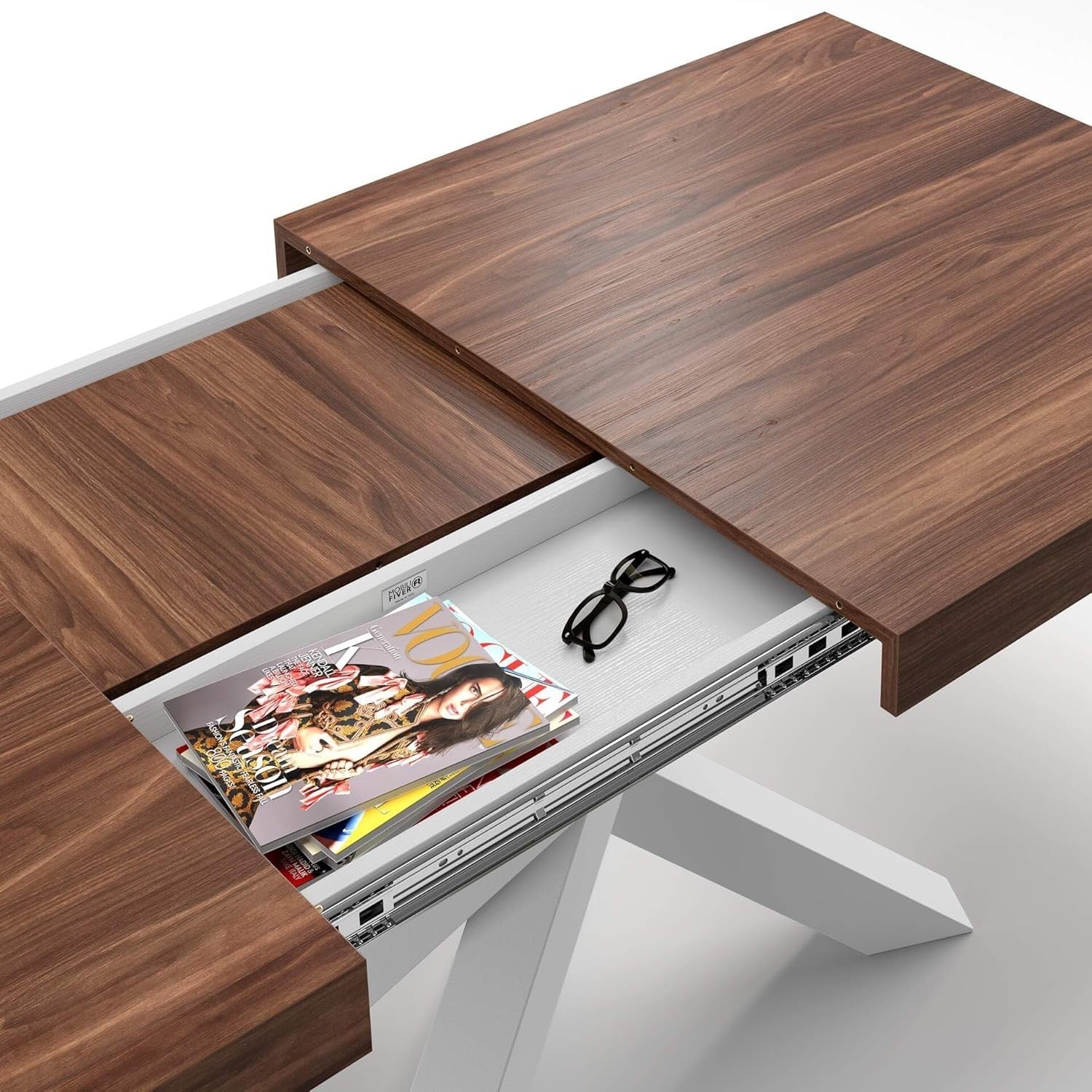 Extendable Walnut Dining Table 160–240cm w/ White Cross Legs Modern