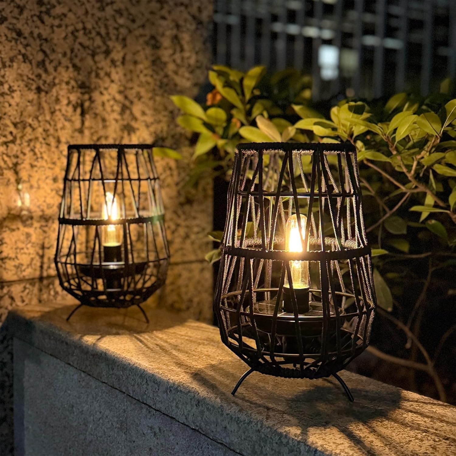 2 Pack Black Solar LED Garden Lanterns Outdoor Waterproof Decor