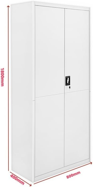 Tall Grey White Metal Storage Cabinet 2 Door Cupboard 5 Shelves 185cm
