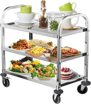 3 Tier Stainless Steel Catering Trolley 95cm Heavy Duty Cart
