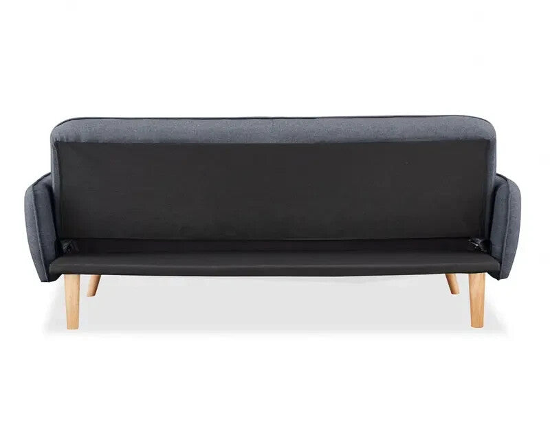 Charcoal 3 Seater Fabric Sofa Bed Tufted Back Clic Clac Natural Wood Legs