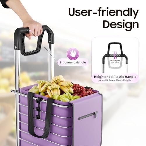8 Wheel Folding Shopping Trolley 35L Waterproof Bag Lightweight Purple