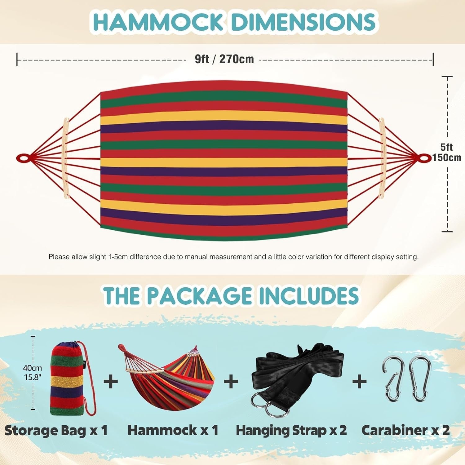 Outdoor Cotton Hammock with Spreader Bars & Tree Straps – Portable - Red