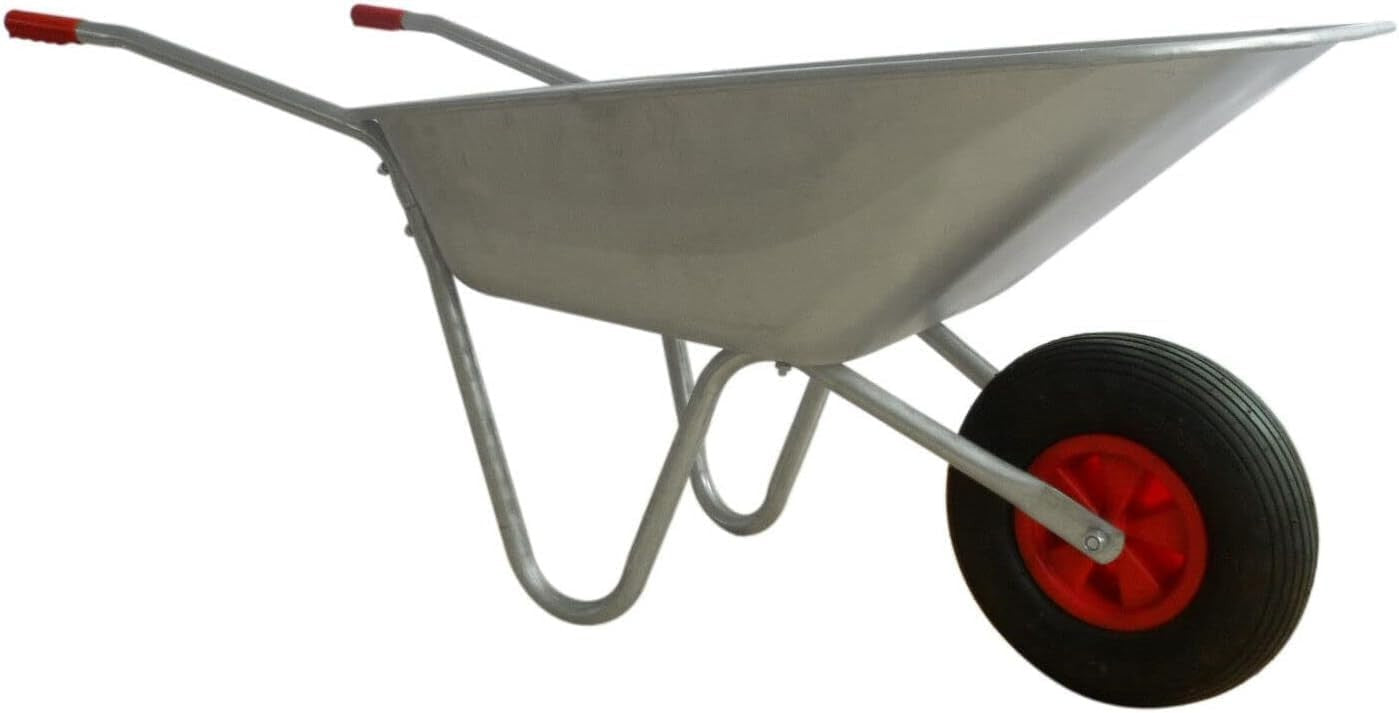 65L Silver Galvanised Wheelbarrow – Pneumatic Tyre Steel Frame for 100kg Loads