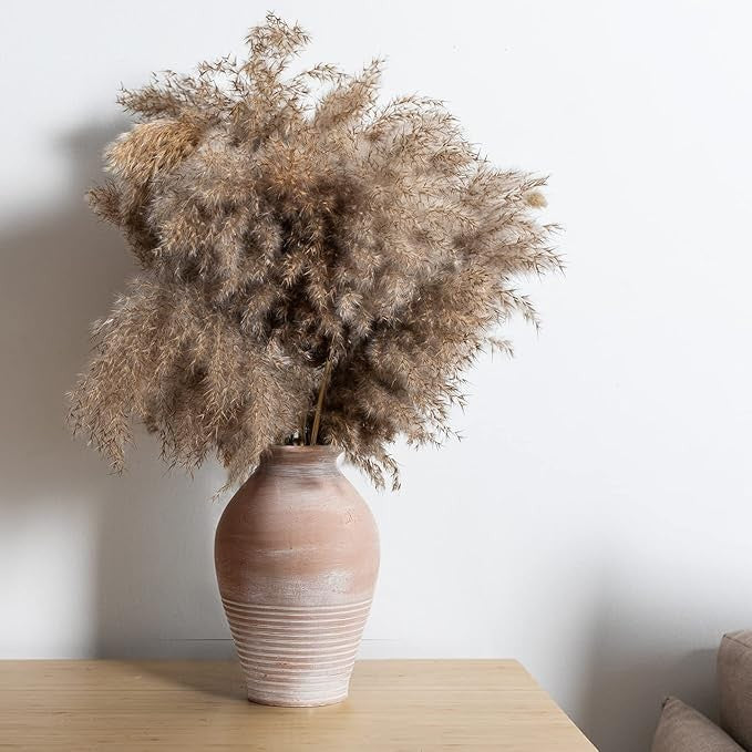 Rustic Ceramic Farmhouse Vase 9.2in Whitewashed Terracotta Home Décor