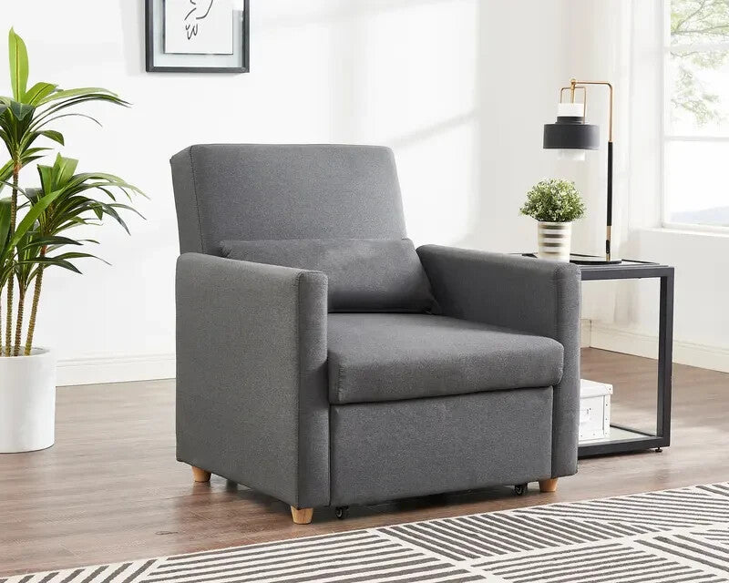 Grey Fabric Single Chair Sofa Bed Armchair Recliner Pull Out Sleeper UK