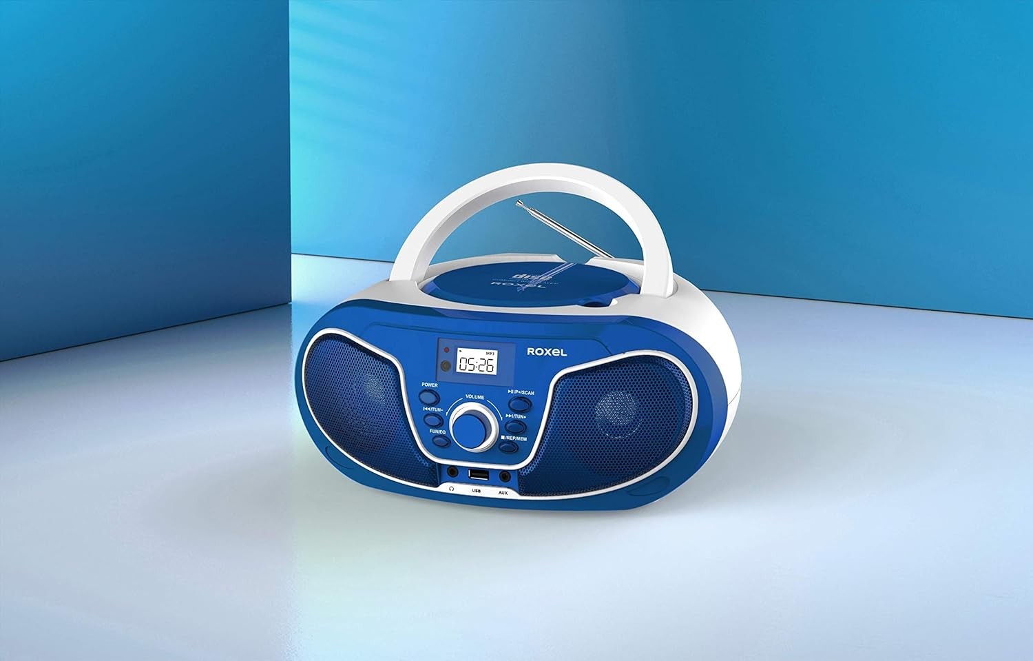 Blue Portable Boombox CD Player Bluetooth FM Radio USB AUX Remote