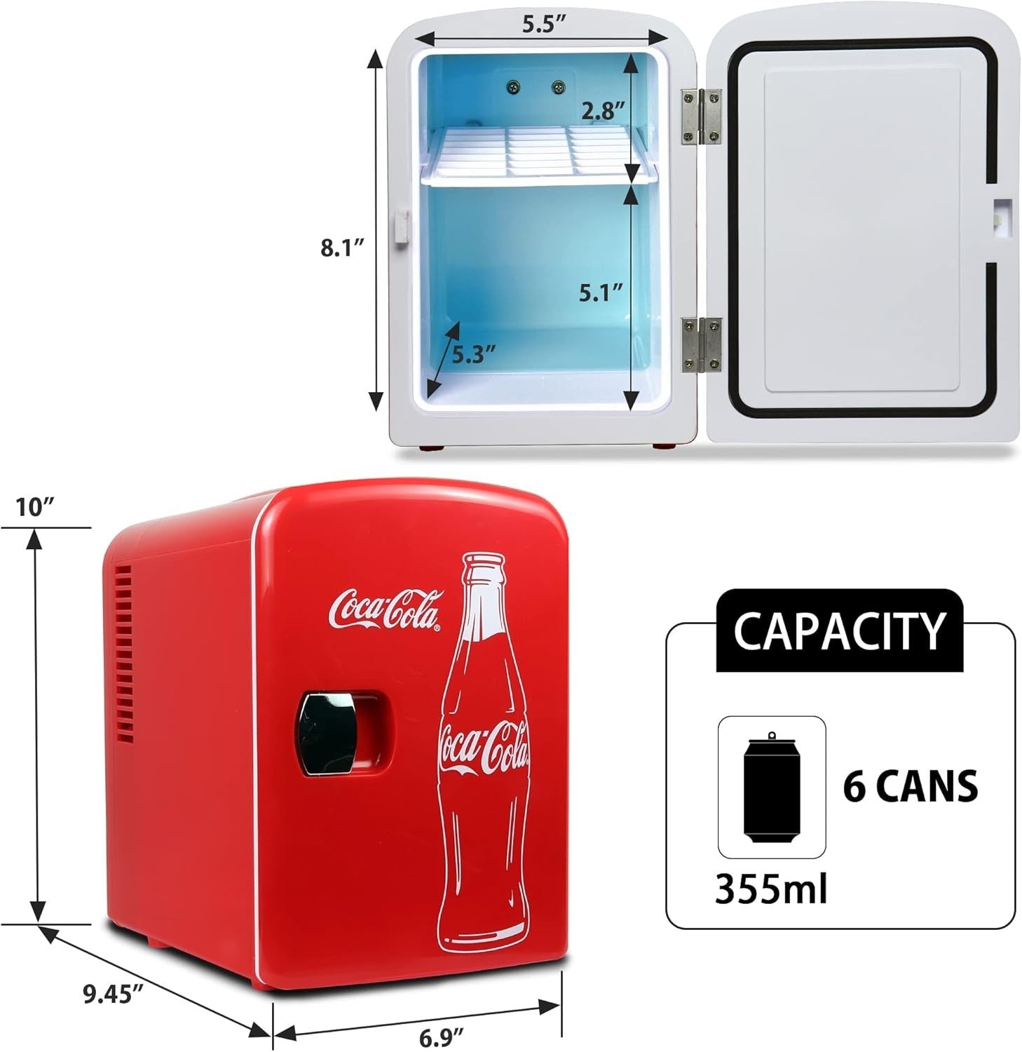 4L Mini Fridge Cherry Red Coca-Cola Style Cooler Portable 12V AC/DC