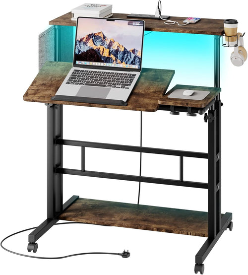 Height Adjustable Standing Desk with Power Outlets Rolling Stand Table