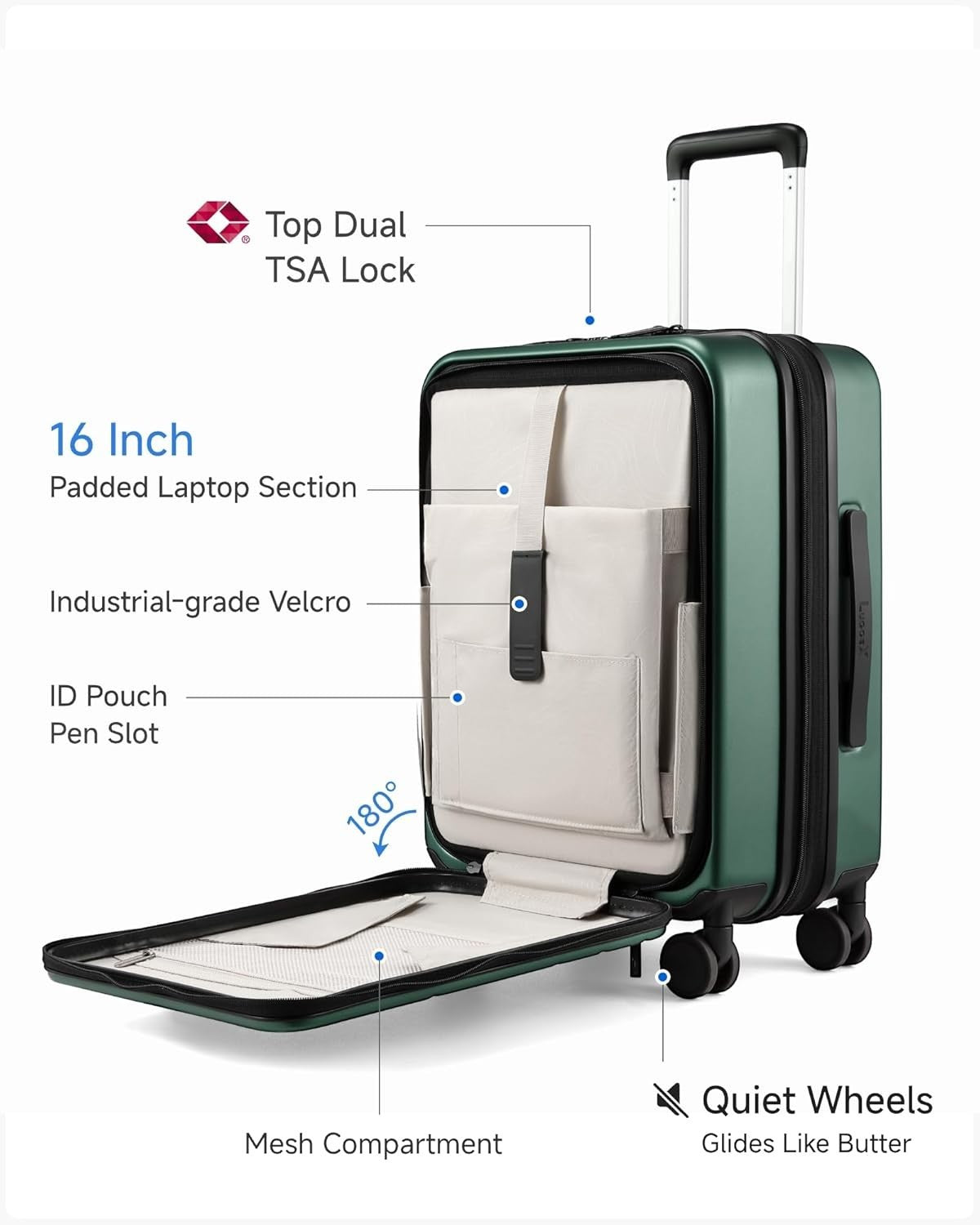 Expandable Cabin Suitcase Laptop Pocket Hard Shell TSA Spinner 56cm