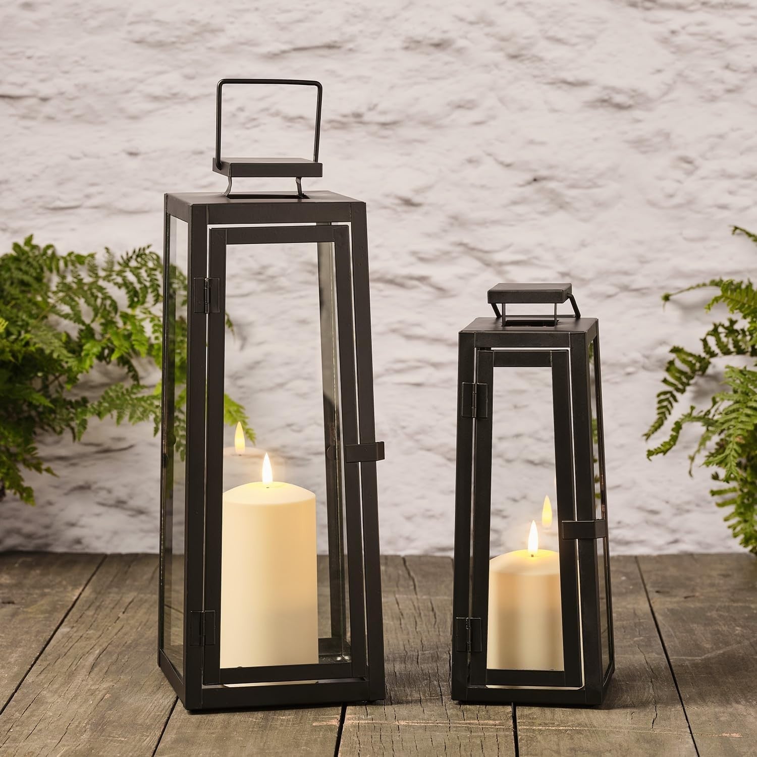 2 Pack Black Metal LED Candle Lanterns with Timer Indoor Outdoor