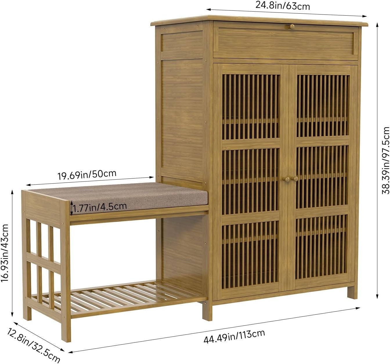 Shoe Storage Bench with Seat & Drawer 4-Tier Adjustable Shelves 65x35x99cm