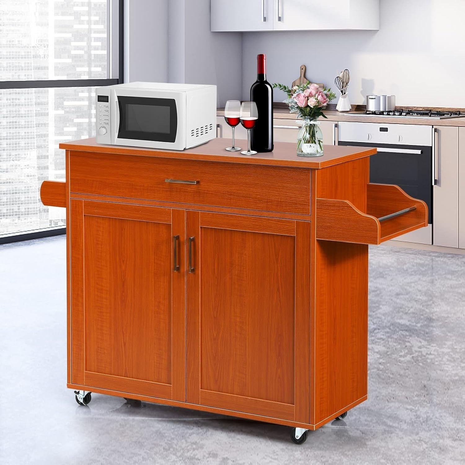 Kitchen Island Cart with Drawer, Adjustable Shelf & Towel Rack, 40x116cm