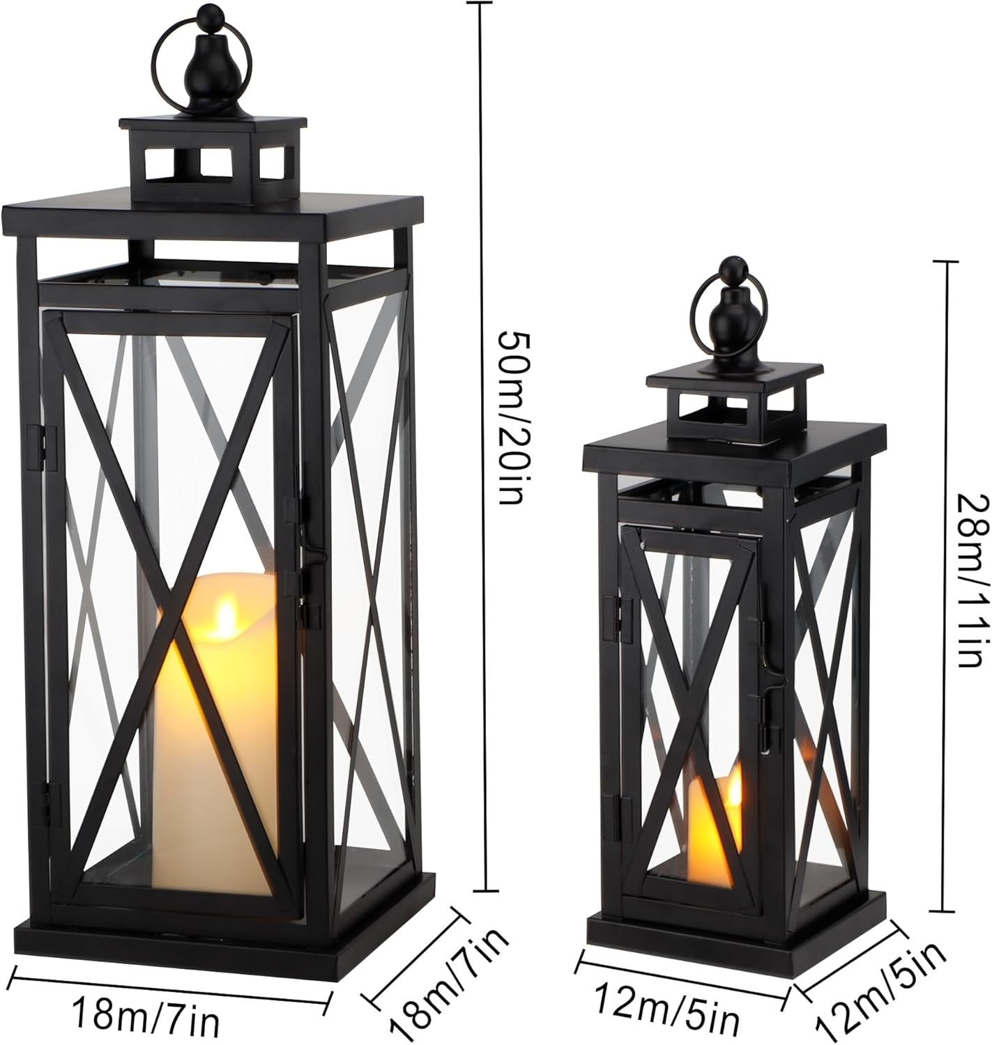 Set of 2 Black Metal Candle Lanterns Home Garden Decor