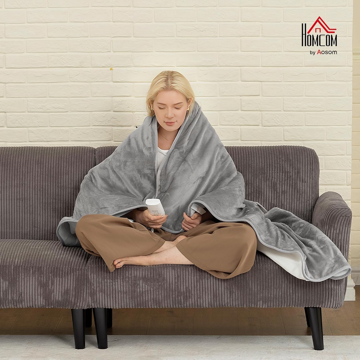 Electric Heated Throw Grey Blanket 140x160cm Dual Control Flannel Soft Fast Heat