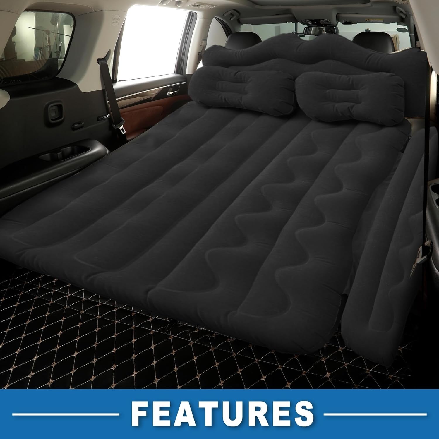 Car Air Mattress Back Seat Bed 170x110x14cm PVC Inflatable Travel Mat Black