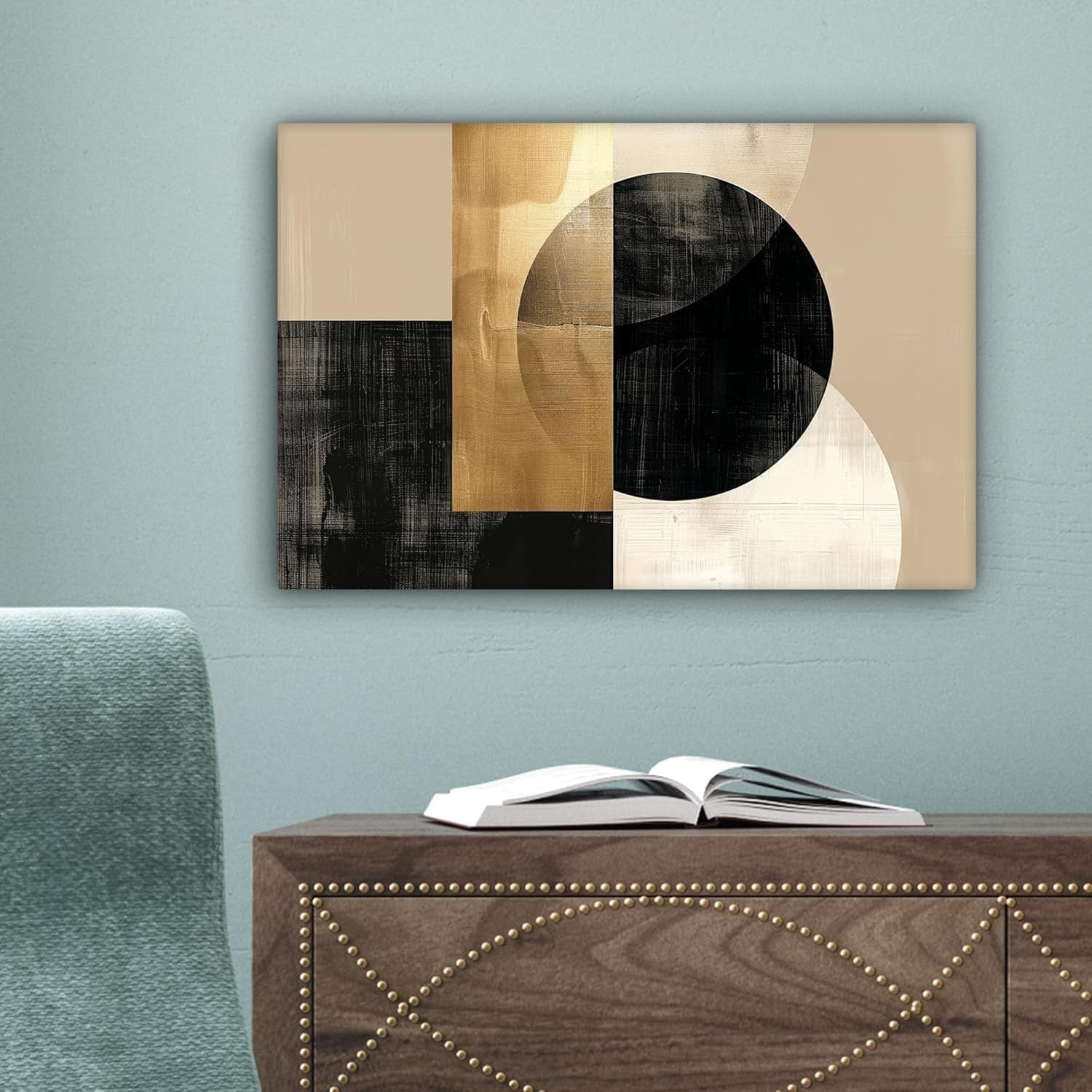 Abstract Gold Black Geometric Canvas Wall Art 30x20cm Modern Decor
