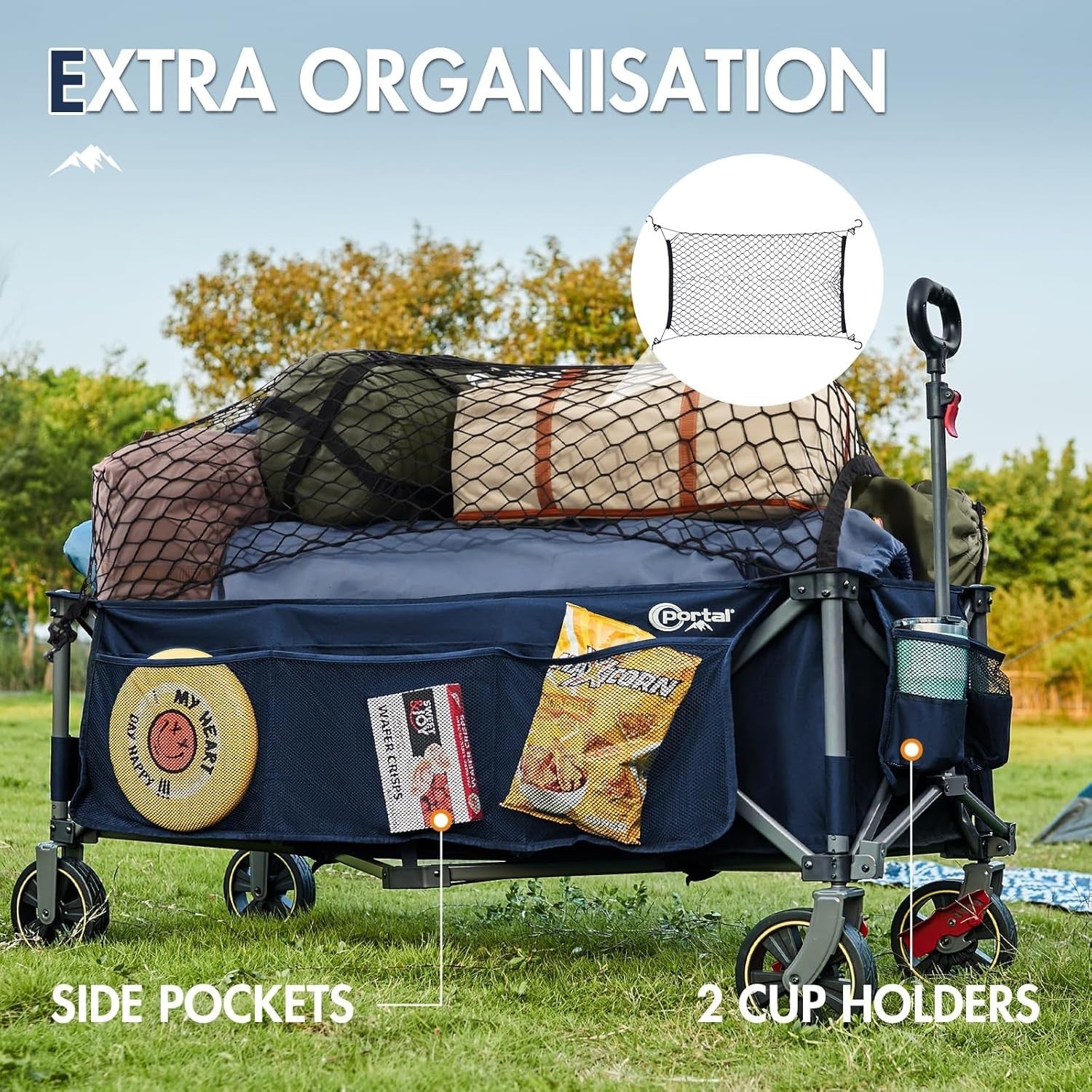 Blue 300L XXL Folding Festival Trolley 160kg Heavy Duty Extra-Long Wagon