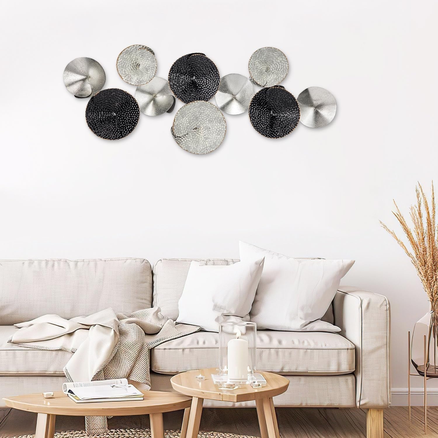 3D Metal Circle Wall Art Black Silver 104x39cm Modern Decor