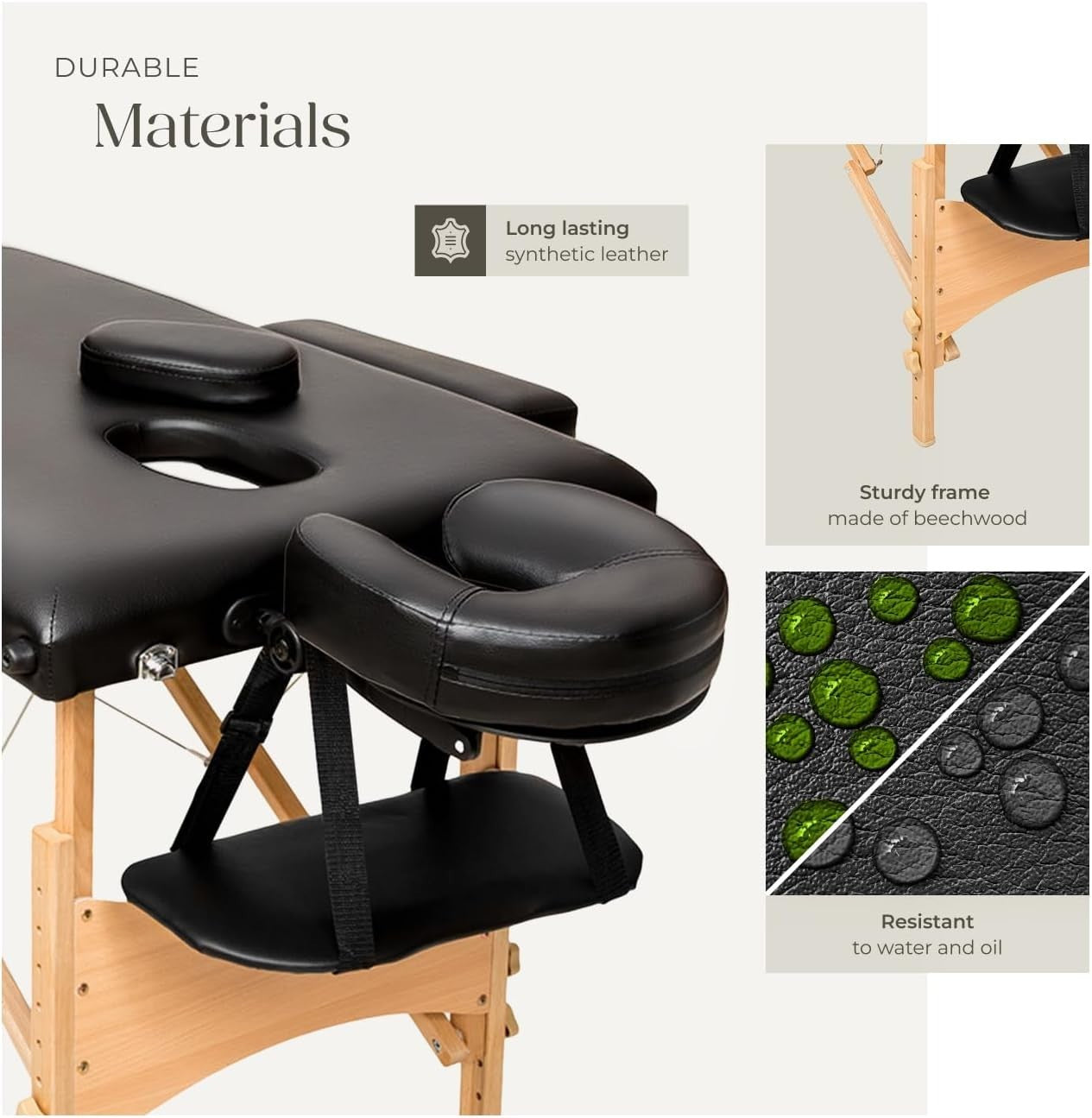 Portable Massage Table Foldable Adjustable Beauty Therapy Bed PVC Cover Black