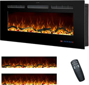 Electric Wall Fireplace Heater 42" Recessed LED Flame Remote Timer