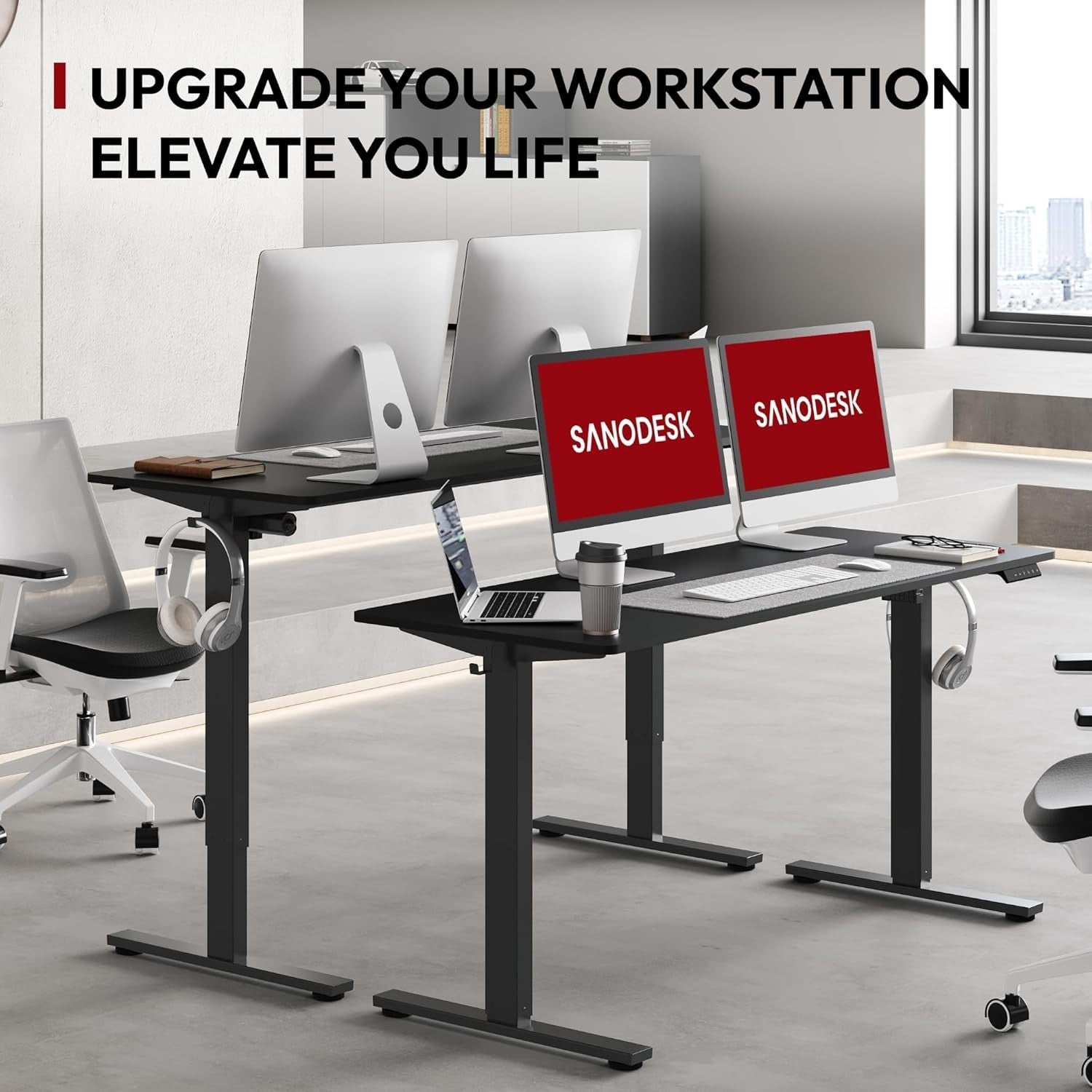 Electric Standing Desk 160x80cm Adjustable Sit Stand Table w/ Memory Panel Hooks