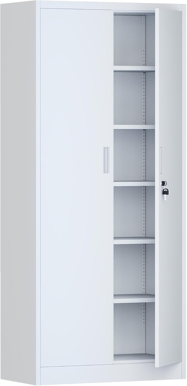 Locking Steel Storage Cabinet 180H 5 Shelves Garage Office Cupboard Metal