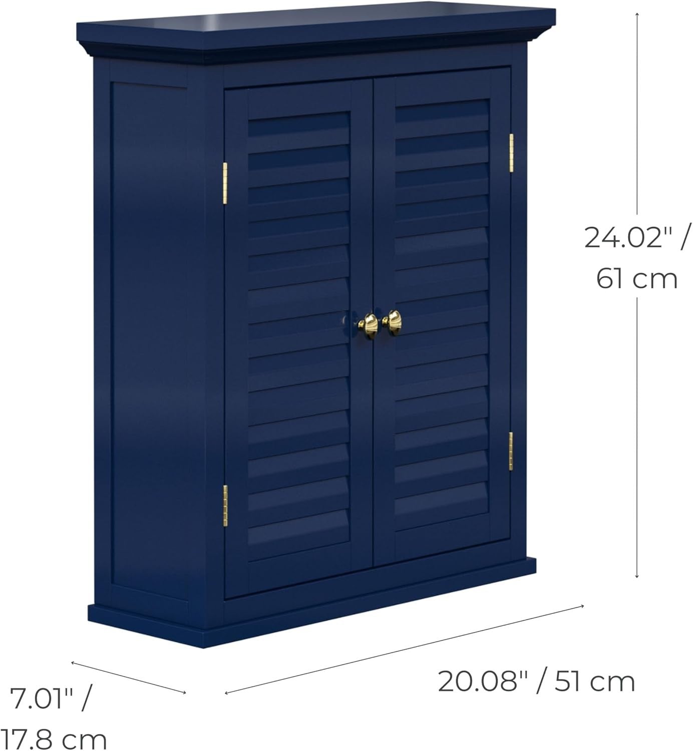 Farmhouse Wall Cabinet Navy Two-Door Storage with Adjustable Shelf 51x18x61cm