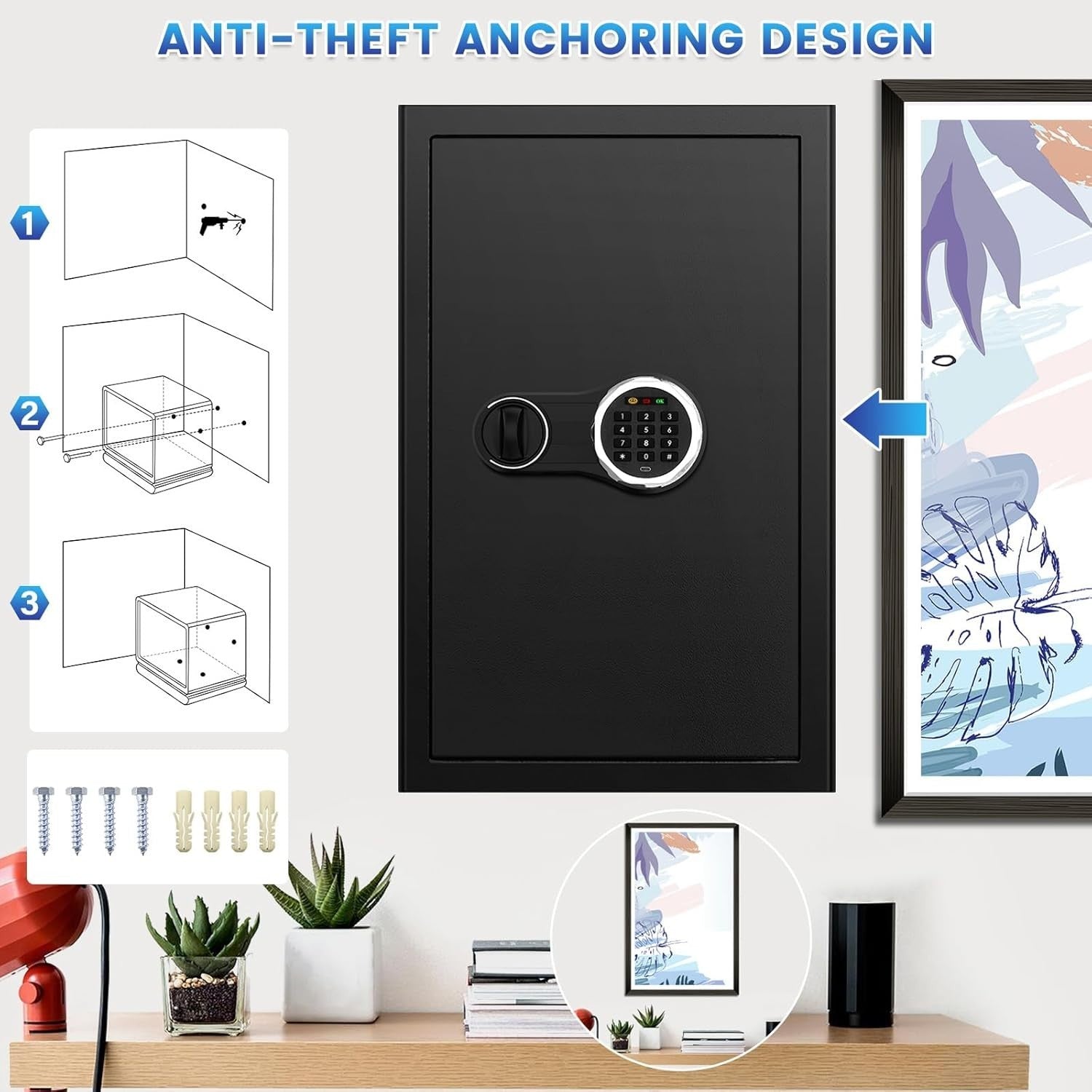 70L Fireproof Safe Box Digital Keypad Security Safe with Shelves