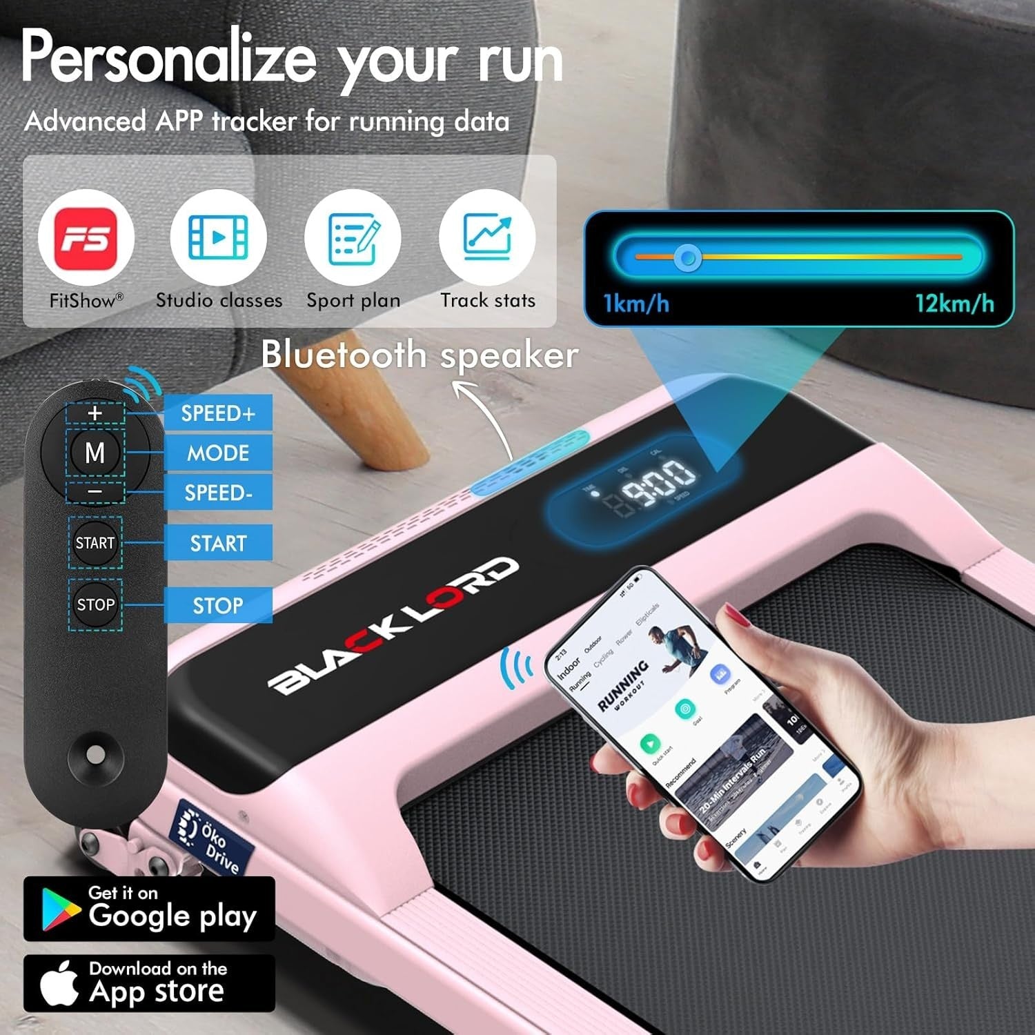 9% Incline Foldable Treadmill 3.2HP Under Desk Running Machine