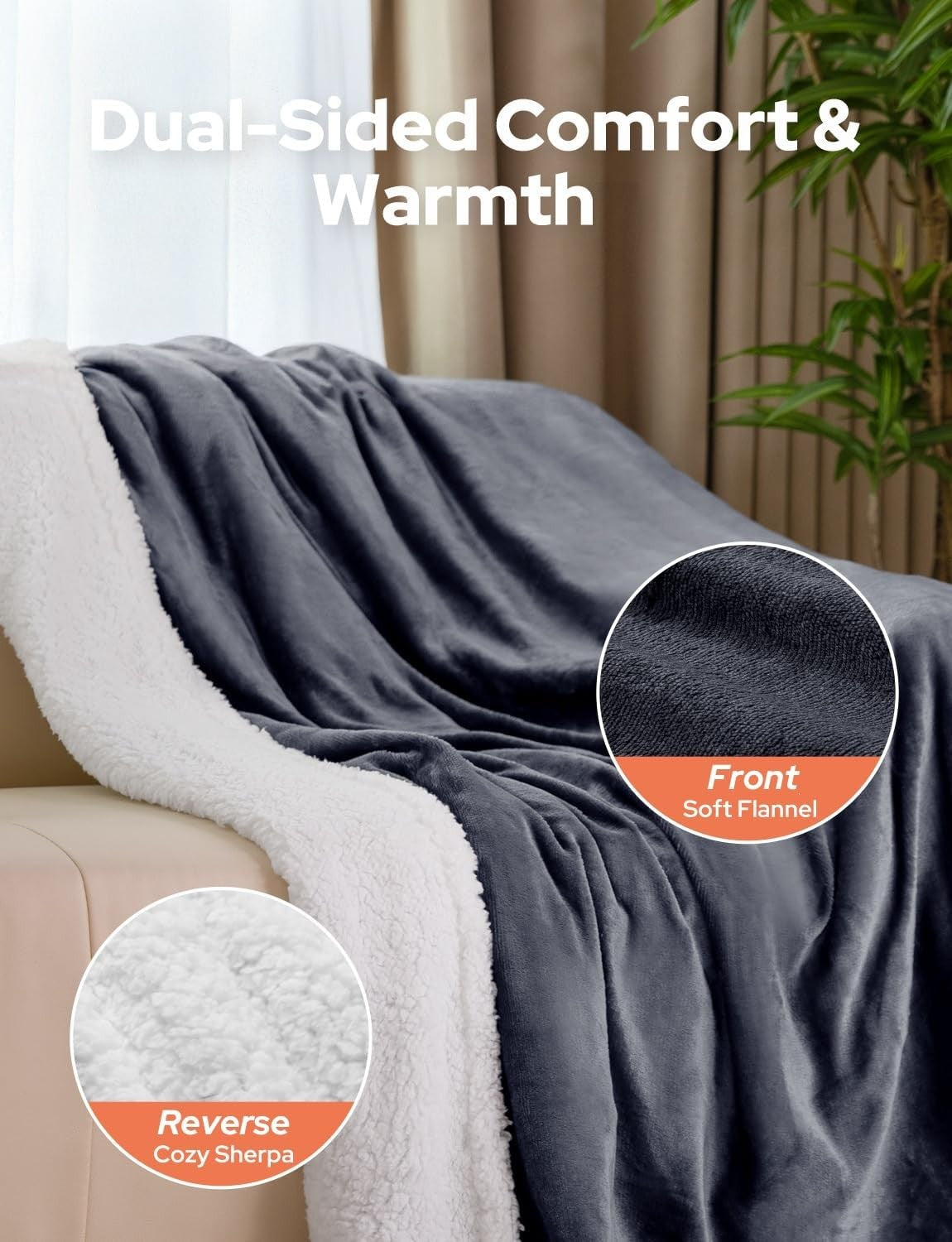 Electric Heated Throw Blanket Fast Heat Dual Sided Sherpa Flannel 180x130cm