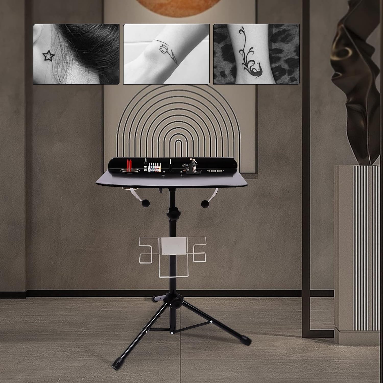 Tattoo Workstation Adjustable Height Rolling Tray Table Portable Studio