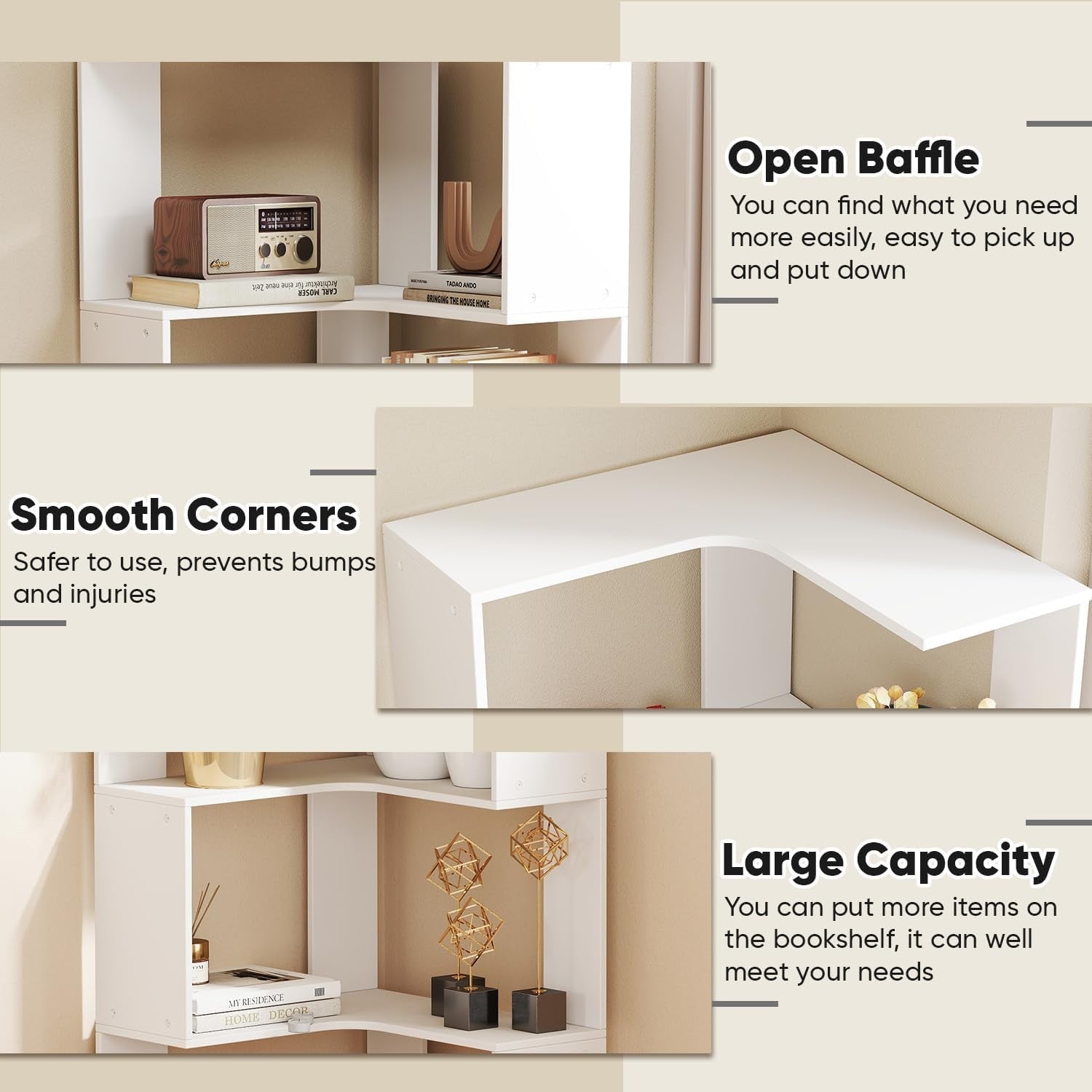 5-Tier Corner Bookshelf White Freestanding Slim Storage Display Unit 175cm