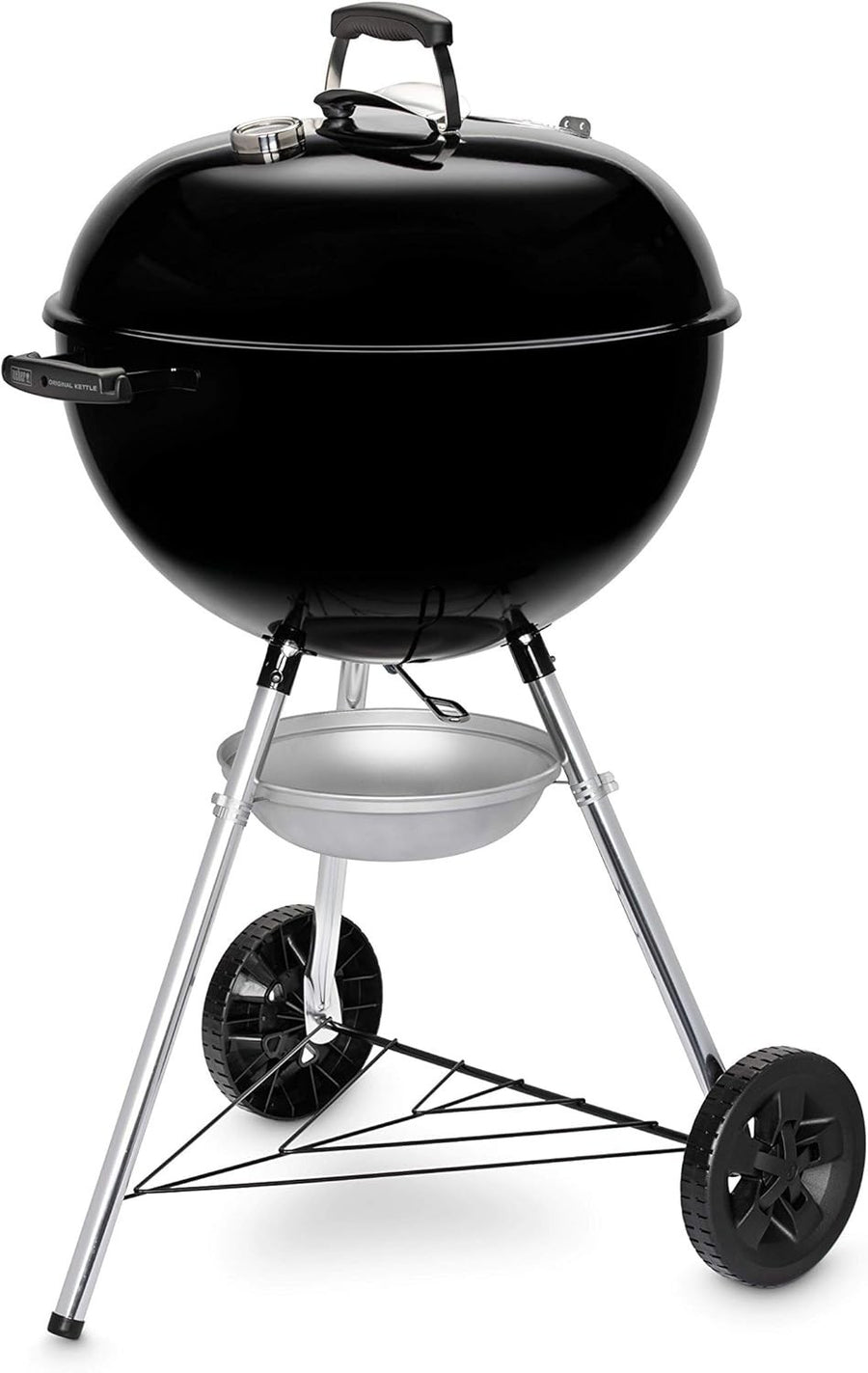 57cm Charcoal BBQ Grill with Lid Thermometer, Wheels & One-Touch Cleaning