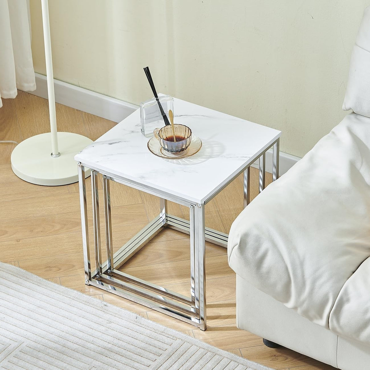 Space Saving Nesting Coffee Side Tables Set of 3 High Gloss Square End Table Des