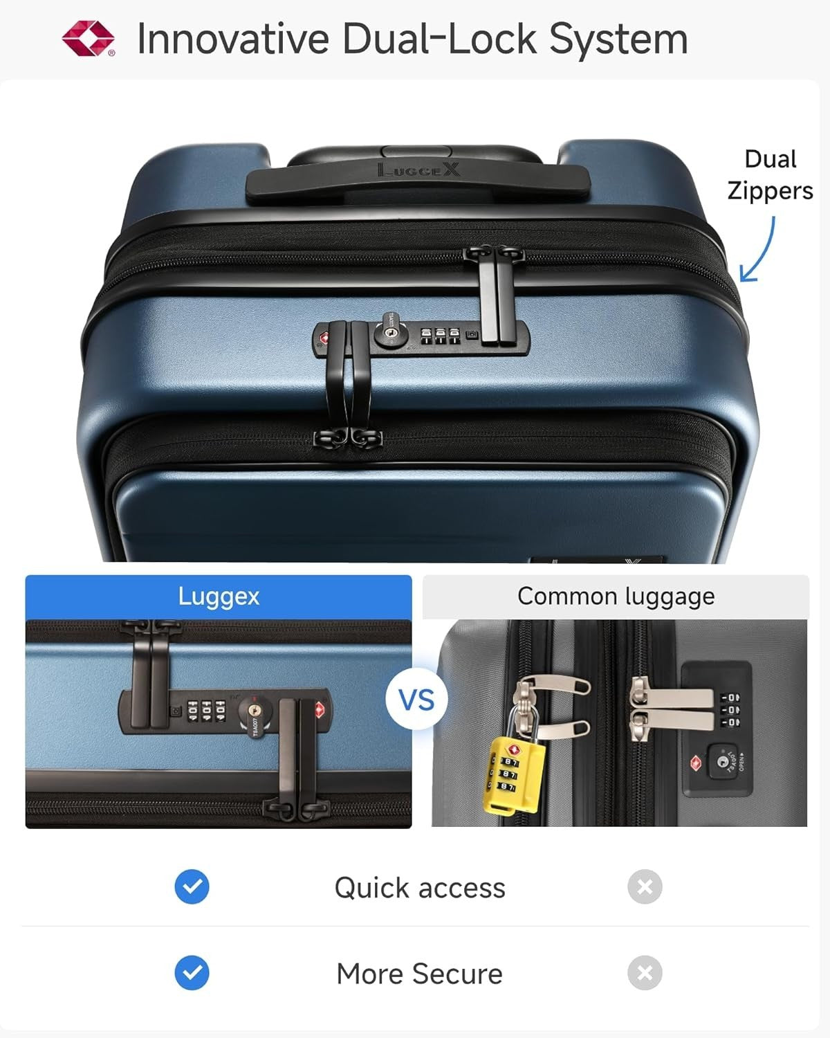 Blue Expandable Cabin Suitcase Hard Shell Laptop Pocket TSA Spinner