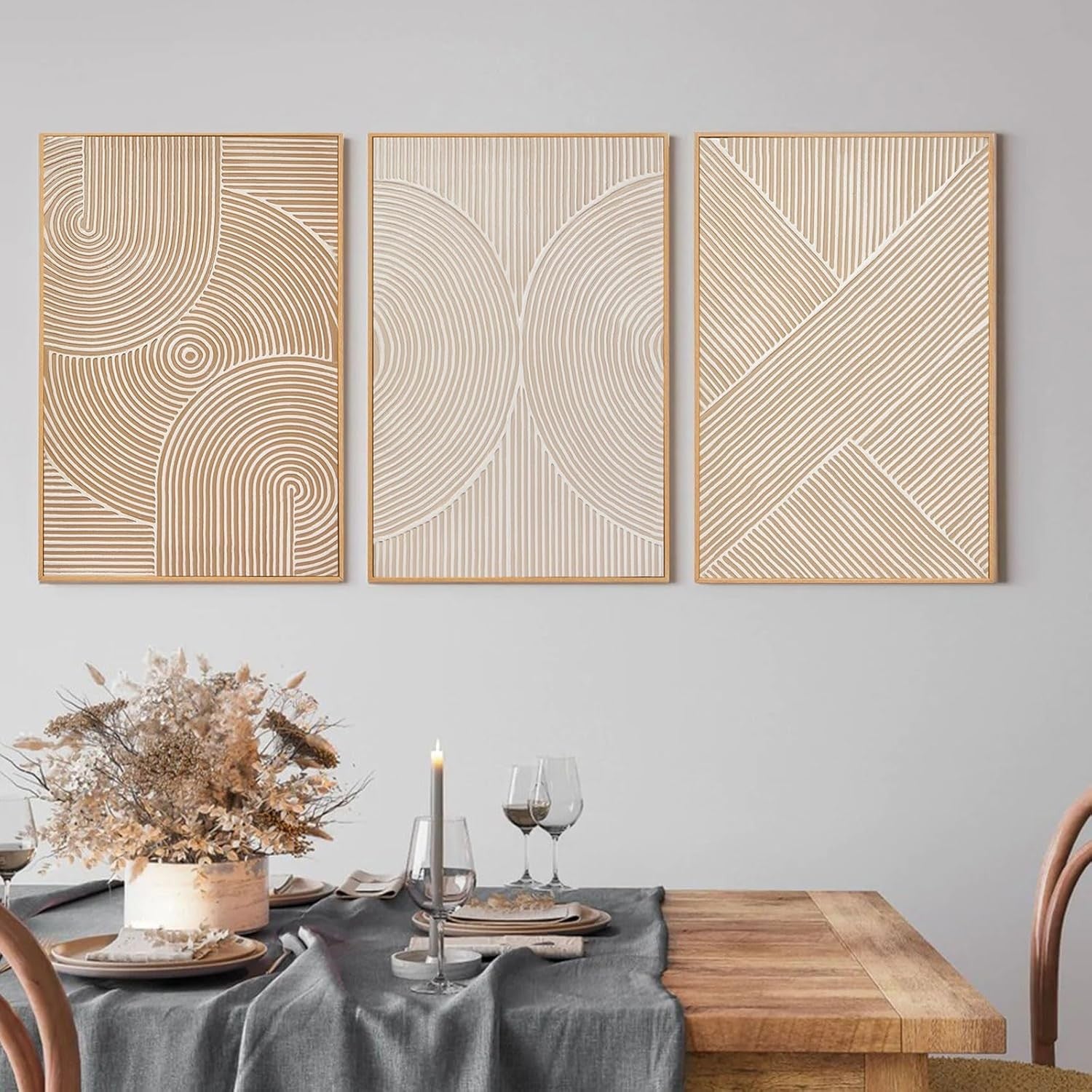 Neutral 3D Textured Wall Art Set of 3 Framed 16x24 Geometric